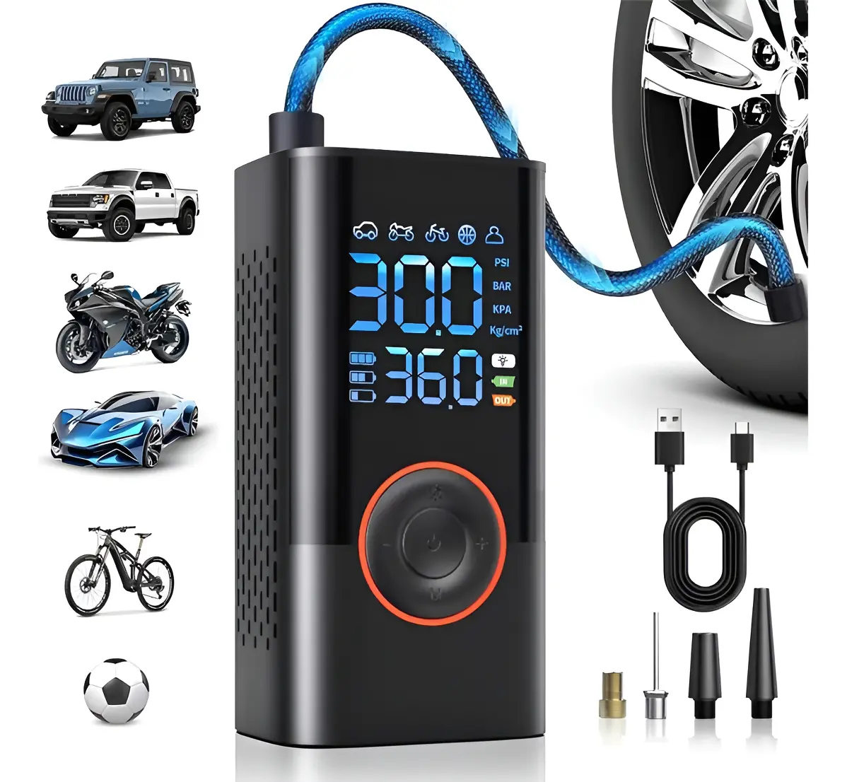 Compressor portátil digital para calibrar pneus de veículos